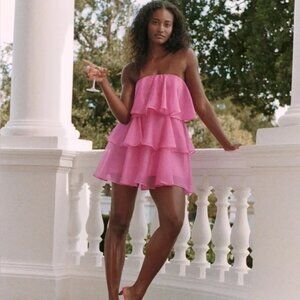 Abercrombie & Fitch Organza Tiered Strapless Dress